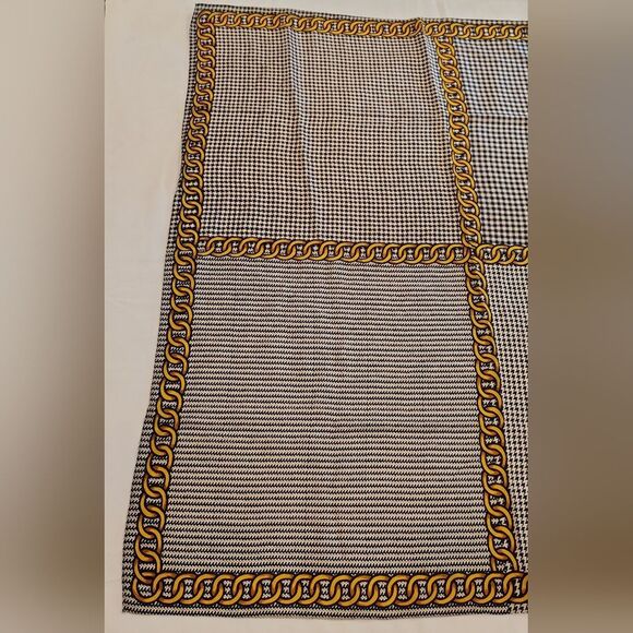 Albert Nipon Black & Gold Vintage Checkered Scarf Houndstooth Gingham - Picture 3 of 14